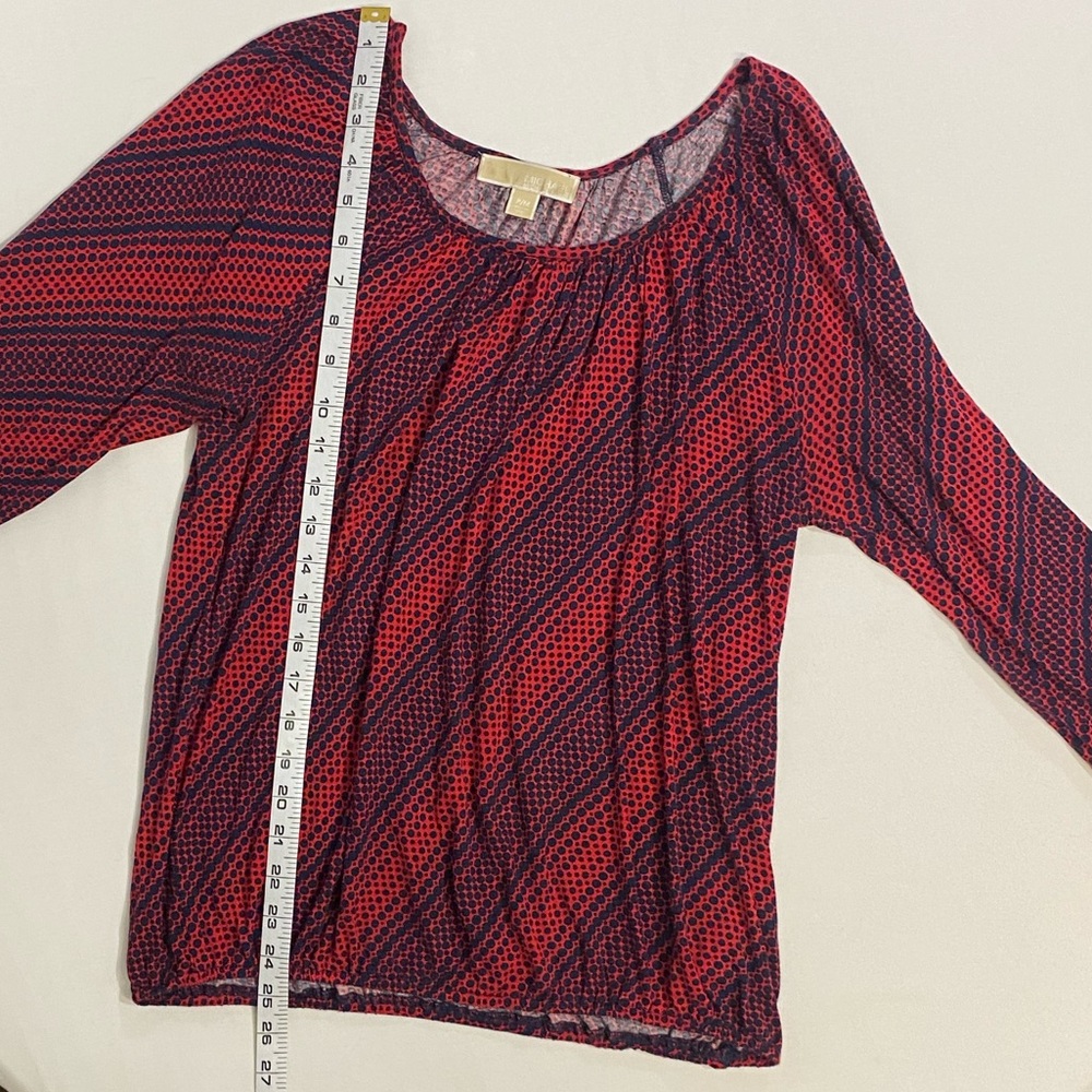MICHAEL Michael Kors Women's Red with Navy Dot Print 3/4 Sleeve Top Size PM - Picture 13 of 16